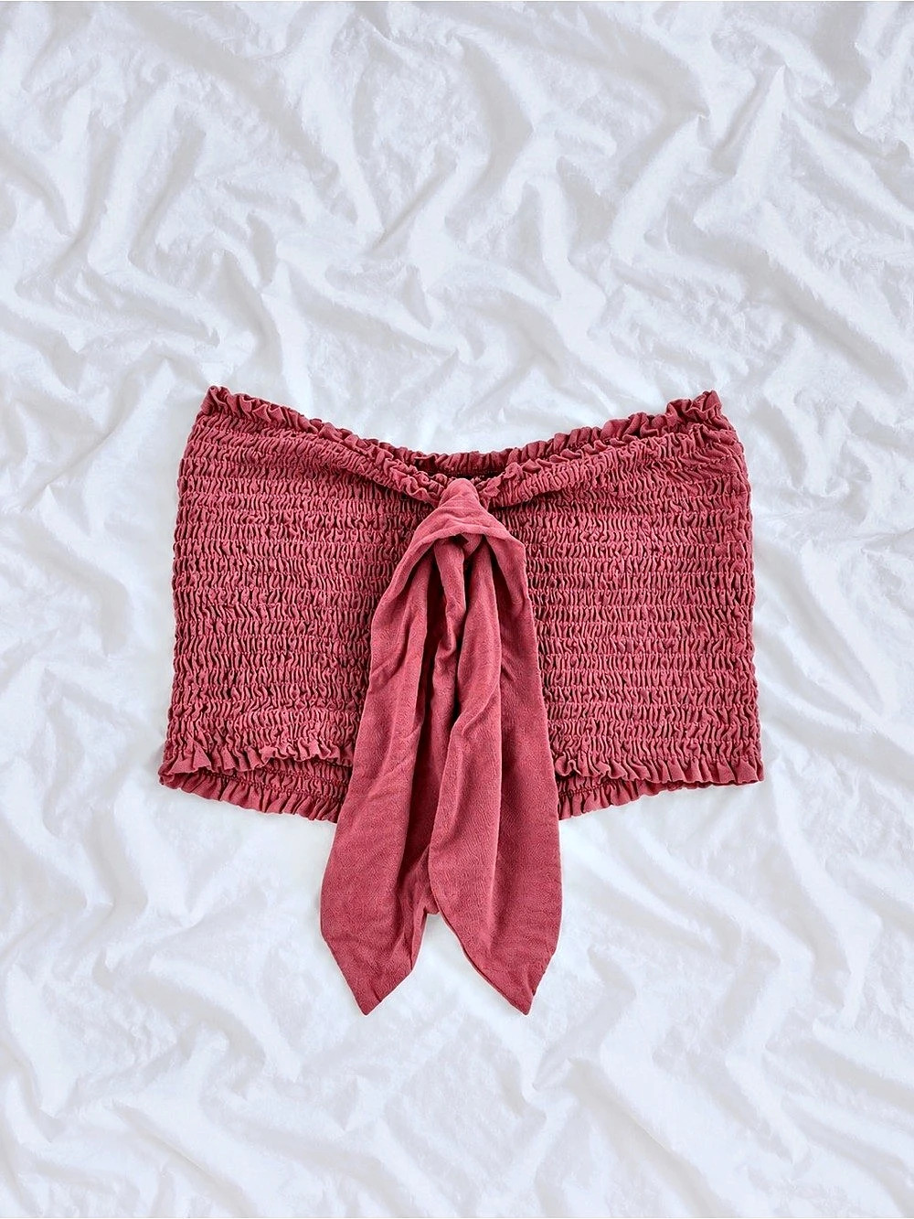 Windsor Smocked Tie-Front Tube Top in Pink